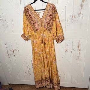 Aakaa Bohemian Yellow Floral Maxi Dress
